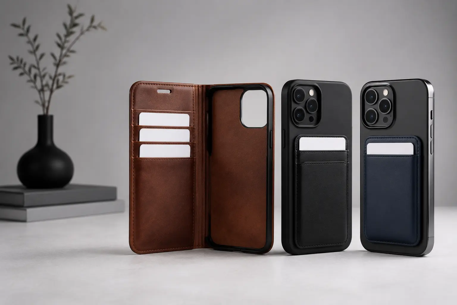 Folio, card-slot and detachable wallet phone cases