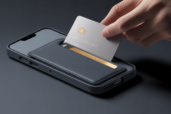 Person using a card-storage wallet case