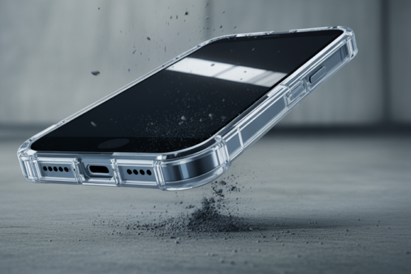Smartphone in case surviving a drop.